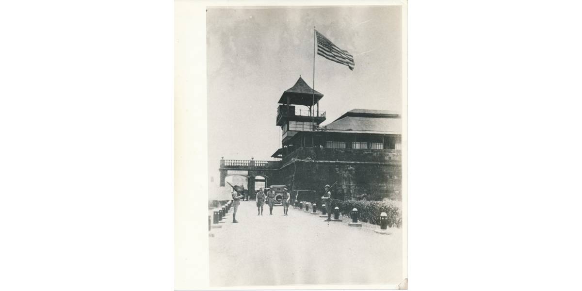 Troops on the bridge connecting the Bastion de Santa Barbara in Fort Santiago to Malecon Drive