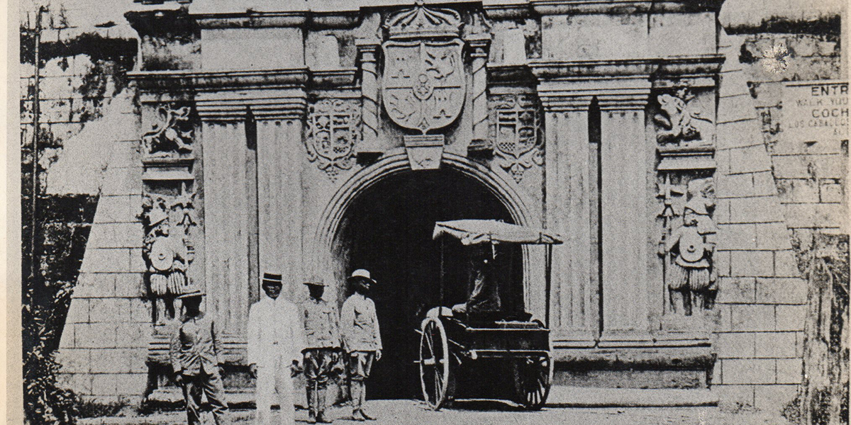 Main Entrance to Fort Santiago with Four Men and Carriage in Front- 1932