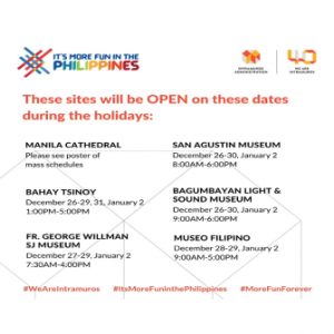 Intramuros Sites and Museums Holiday Schedule